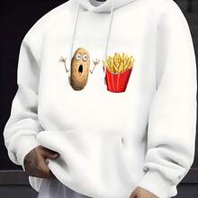 Men's Fashion Hoodie With Potato And French Fries Print And "Is That You Bro!" Text For Daily Wear, Casual, Social, Winter, And Autumn - 白色 - 查看 6
