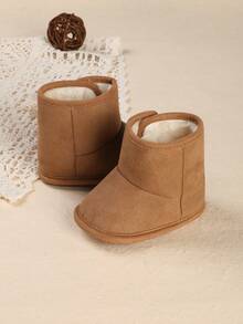 Infant/Toddler Solid Color Warm Boots With Thermal Lined, Snow Boots For 0-3-12 Months, Lightweight & Non-Slip - Brown - View 5