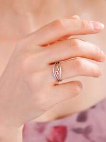TEAMER 1 chiếc nhẫn thép không gỉ hình sóng tối giản, nhẫn họa tiết đại dương thời trang dành cho cả nam và nữ, quà tặng kỷ niệm cho bạn bè - Chuỗi đơn giản - Xem 6