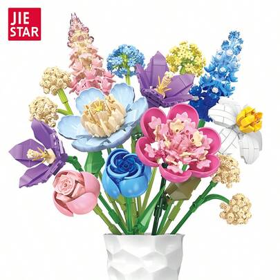 865pcs Flowers Building Blocks, Vibrant DIY Building Block Flower Bouquet | Multicolor Artificial Flowers | Perfect For Valentine's Day, Christmas & Halloween Gifts | Cozy Home Decor, Flower Decorations