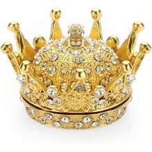 HAWTGold Crown Trinket Box Vintage Metal Enameled Decorative Box Ring Earrings Jewelry Organizer Gift Box For Girl Women - Vàng - Xem 1