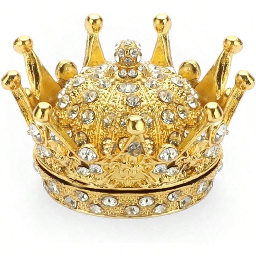 HAWTGold Crown Trinket Box Vintage Metal Enameled Decorative Box Ring Earrings Jewelry Organizer Gift Box For Girl Women - Vàng - Xem 1