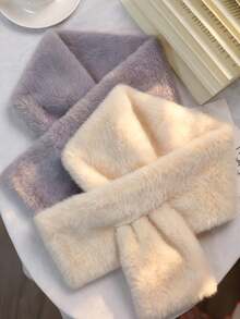 1pc Women's Autumn/Winter Faux Rabbit Fur Reversible Thick Warm Neck Gaiter Scarf - Multicolor - View 5