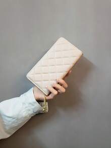 Versatile Minimalist Solid Color Diamond Plaid Long Zipper Wallet