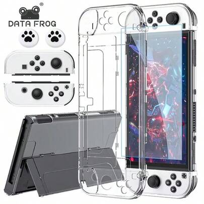  Funda protectora transparente de DATA FROG para la consola OLED, carcasa de cobertura completa, cristal claro, anti-arañazos, accesorios