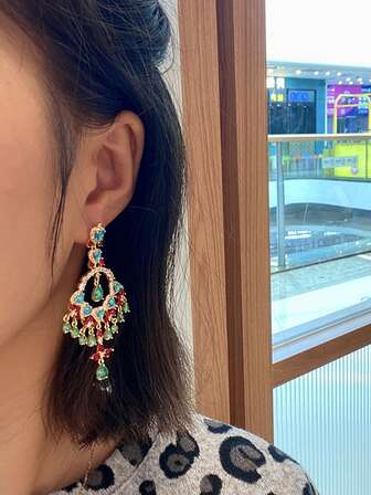 1 par de pendientes de borla de cristal francés, pendientes creativos de lujo para mujeres, joyería para fiestas y festivales