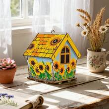 DIY Sunflower Wooden Diamond Painting Puzzle 3D Cottage - Desktop Decor Ornament Craft Kit - Multicolor - View 5