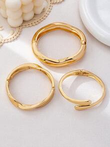 3 chiếc/1 chiếc Vòng tay hình giọt nước hình học sóng vàng trơn dày thời trang tối giản, phù hợp cho nữ - Vàng - Xem 3