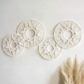 1/2 Piezas Cestas colgantes de macramé - Conjunto de arte de pared bohemio tejido decorativo redondo, decoración rústica natural de la cesta para el dormitorio, la sala de estar, la guardería