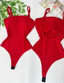 Women's Bodysuit With Thin Straps, Braided Design, And A  Blogger Style. - Red - View 1