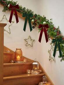 1/5/10 件圣诞树蝴蝶结 - 节日丝带礼品蝴蝶结，适用于节日花环、装饰品和乡村工艺品，无羽毛，光泽表面，非常适合礼品包装和 DIY 项目，圣诞树装饰天鹅绒丝带，圣诞树蝴蝶结 - 彩色 - 查看 3