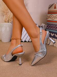 Giày sandal đế xuồng mũi nhọn cho nữ - Bạc - Xem 5