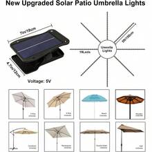ZNYCYE - Paraguas de patio con 8 modos clip de panel solar mas grande actualizado 5 V 152 LED 8 hebras luces de paraguas al aire ultima intervension impermeable para patio playa tienda - varioscolores - Ver 2