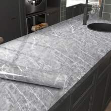 1 卷现代灰色大理石自粘墙纸，宽 15.75/23.62/31.5 英寸，防水防油墙贴，即撕即贴，耐高温可移除墙纸，适用于橱柜台面装饰厨房电视背景家居装饰家具翻新
