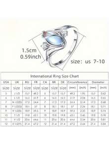 EJG  1 Pc Fashion Oval Blue Moonstone Geometric Ring For Women  And Hollow Design Personalized Dainty Jewelry Gift For Girlfriend Birthday Christmas Office To Date Everyday Boho - 銀色 - 查看 3