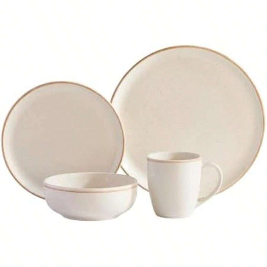 VAJILLAS Corona Set de Cerámica 12 Piezas, Diseño Elegante y Moderno, Platos Trinche, Platos Pastel y Platos Hondos para 4 Personas, Formas Fluidas y Orgánicas, Orión Esmalte Reactivo(.16 pc Service for 4 Caoba Beige) - Multicolor - Ver 1