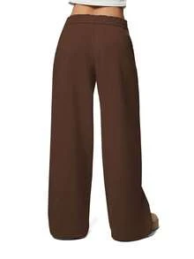 Women's Wide Leg Fleece Lined Sweatpants Winter Baggy Lounge Travel Pants Drawstring Athletic Joggers Fall Winter Spring Outfits - 咖啡棕 - 查看 4