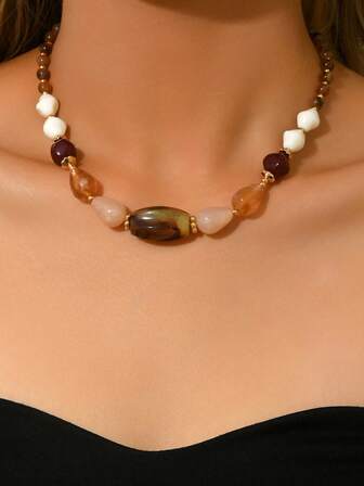 时尚优雅树脂串珠项链，新款上市，四季皆宜