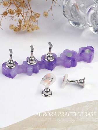 Akrylnagelkonstspets med lila agathjärta, magnetisk bas för nagelkonst, displaykort för färgat nagellack