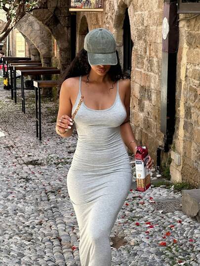 VIBEWAVE 2026 夏季新款欧美性感U领紧身迷你连衣裙，吊带背心裙