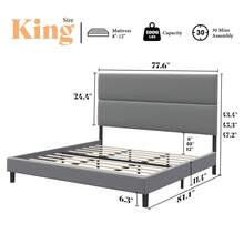 Twin/Queen/King Size Bed Frame With Linen Adjustable Headboard, Upholstered Platform Bed With Strong Wood Slats Support, Noise-Free Construction, Easy Assembly, No Box Spring Needed - 淺灰色 - 查看 4