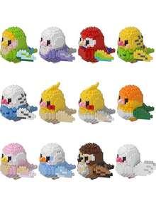 迷你鹦鹉积木套装，儿童生日礼物，动物拼装模型，迷你积木鸟类系列玩具