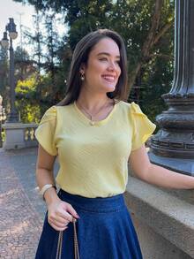 Women's Blouse/Sshirt With Princess Sleeves, Duna Plain, Casual Fashion, Vacation, Summer - 黃色 - 查看 11