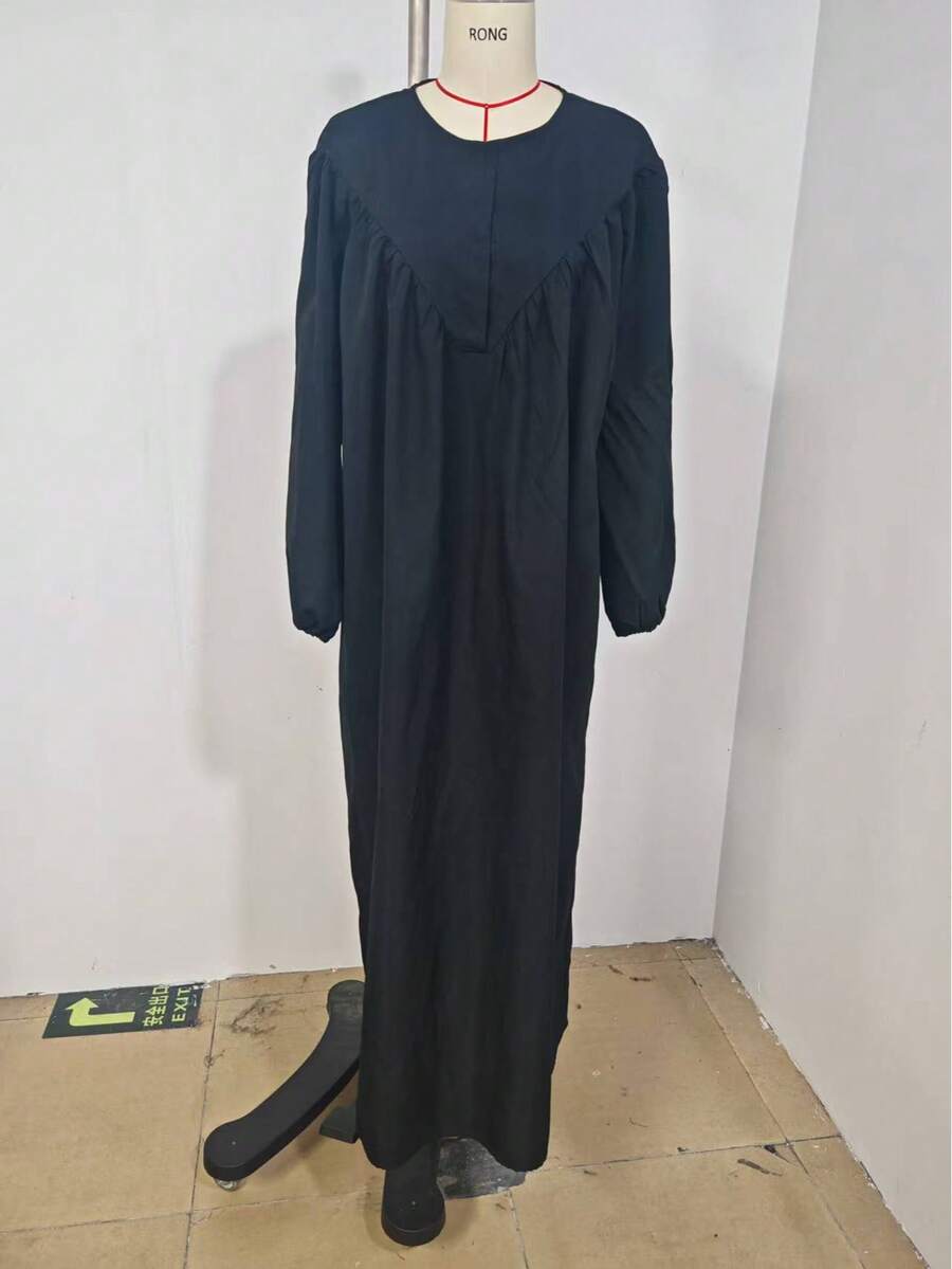 Independence Day & Graduation Elegant Long Arabic Print Modest Dress For Women, Fashionable & Graceful, Spring/Summer - Black - View 1