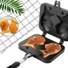 Molde para pastel Taiyaki con forma de pez, waflera, molde doble para panqueques, ideal para fiestas de cocina casera. Molde para pastel Taiyaki con forma de pez, waflera con doble molde y pincel de silicona para crear postres caseros. - Negro - Ver 2