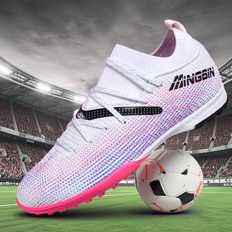 1 par nya fotbollsskor, rekommenderas för tonåringar, studenter, matcher och träning, låga, korta dobbar, halkfria, lämpliga för konstgräs, snörning, unisex fotbollsskor för vuxna, höga professionella fotbollsskor, direkt från fabriken