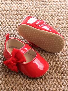 0-1 Year Old Baby Girls Mirrored PU Bow Hook And Loop Design Flat Versatile Princess Shoes, Suitable For Spring/Summer - Red - View 14