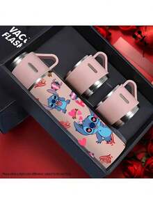 1pc Stitch Coffee Mug Set, 304 Stainless Steel Vacuum Insulated Travel Cup With 3 Lids, Rust Resistant, Non-Slip, Gift Box Packaging, Ideal For Office, Camping, Dining - Mother'S Day & Valentine'S Gift - Multicolor - View 8