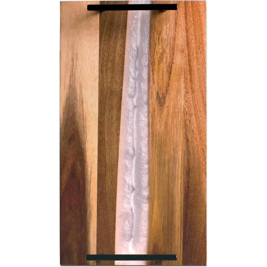 Visually Stunning Pearl White Resin + Acacia Wood Charcuterie Serving Board With Handles - 16x9 Serving Tray For Food, Breakfast In Bed, Coffee Table, Decor, Organization, Snacks, Patio, BBQ - White Resin - View 1