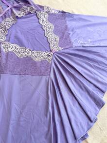 Sexy Lace Nightgown With Backless Detail, Ruffled Train, Slit, No Padding, Sleep Dress, Lingerie, Nightwear Line - 淺灰紫 - 查看 2