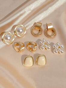 10pcs Set Minimalist Wedding/Party/Daily Wear Earrings, Petite Vintage Twisted Triangle Earrings, Luxury Matte Personalized Earring Set - Multicolor - View 17