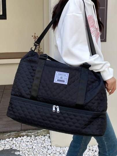 黑色可扩展行李收纳袋，轻便可折叠，可扩展，便携，适合周末短途旅行和过夜旅行，也可作为周末旅行包、住院包、旅行袋、行李袋、旅行包、过夜包使用，大容量耐用，旅行整理必备，邮轮旅行必备，男女皆宜。