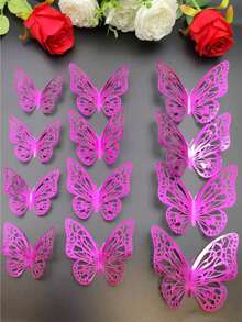 Set da 12 adesivi murali a forma di farfalla 3D in rilievo, decorazioni per torte, decorazioni per matrimoni, decorazioni per la casa, decorazioni per la stanza, decorazioni per il bagno, decorazioni per la camera da letto, decorazioni per la cameretta, decorazioni per il soggiorno, decorazioni per la casa, carta da parati per il soggiorno, adesivi personalizzati, decorazioni scolastiche, decorazioni per il dormitorio, decorazioni per il ritorno a scuola - Fucsia - Visualizzare 10