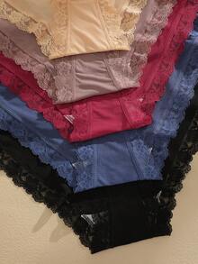 5pcs/Set Solid Color High Waist Lace Patchwork Briefs Panties Set For Women - Multicolor - View 7