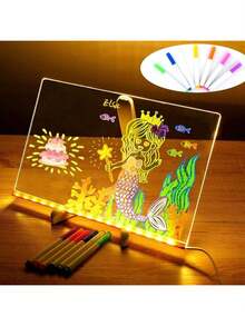 LED Memo Board, Acrylic Dry Erase Board With Lights, LED Drawing Writing Board, Room Light Info Board With 7 Marker Pens, Illuminated Erasable Notepad With Stand, Suitable For Halloween And Christmas - Multicolor - View 1