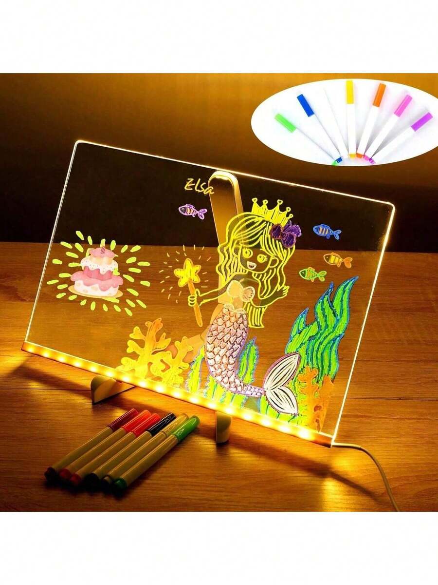 LED Memo Board, Acrylic Dry Erase Board With Lights, LED Drawing Writing Board, Room Light Info Board With 7 Marker Pens, Illuminated Erasable Notepad With Stand, Suitable For Halloween And Christmas - Multicolor - View 1