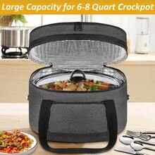 AWYYYOREPEK 2 Layer Slow Cooker Carrier Compatible With 6 7 8 Quart Crock-Pot Insulated Large Slow Cooker Travel Bag With Bottom Pad Lid Fasten Straps For Family Gathering Potluck Gift For Women - 深灰色 - 查看 3