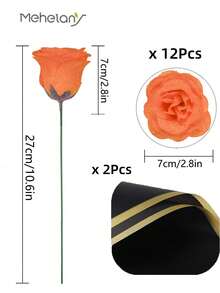 MEHELANY 12/6/1pcs Artificial Glitter Rose Bouquet With Wrapping Paper, Orange Artificial Rose, Everlasting Glitter Artificial DIY Rose Bouquet, For Anniversary, Valentine's Day, Mother's Day, Thanksgiving, Graduation, Teacher's Day, Wedding Gift, Tabletop Decor, Home, Room, Office, Kitchen Decor, Party Supplies, Birthday Gift For Girlfriend, Mom, Ladies - Orange - View 9