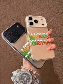 1pc Funda de Teléfono de TPU de Cobertura Completa a Prueba de Golpes con Borde Suave y Letras de Feliz Navidad Nevado, Árbol de Navidad y Decoración de Piruleta Compatible con iPhone 17/16/15/14/13/12/11/Plus/Pro/Promax/Air, Galaxy S25/S24/S23/S22/S21/FE/Plus/Ultra, Funda de Teléfono de Estilo Navideño Interesante, Impermeable, Antigolpes, Resistente a Arañazos, Regalo de Navidad Perfecto - Plateado - Ver 3