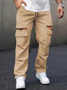 Mens Cargo Pants Casual Outdoor Hiking Pants For Men Athletic Joggers Sweatpants - Màu Khaki - Xem 1