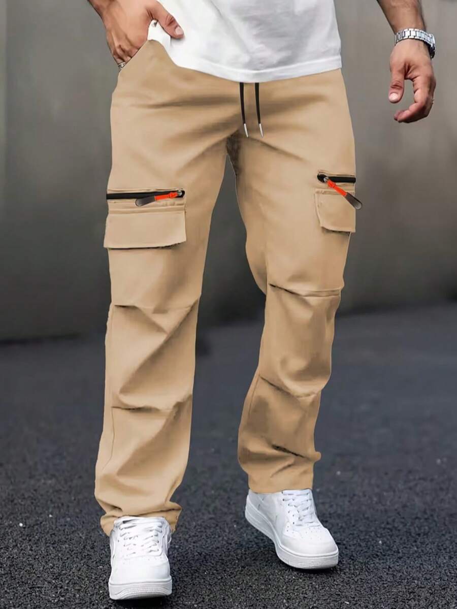 Mens Cargo Pants Casual Outdoor Hiking Pants For Men Athletic Joggers Sweatpants - Màu Khaki - Xem 1