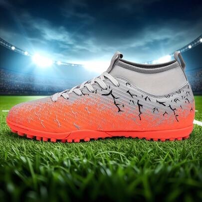 1双男女通用高帮户外足球鞋，防滑耐用，适合团队运动，成人、学生、青少年、大码人士均可穿着，适用于人造草坪，系带设计，皮革材质，轻便高性能，防滑设计，专业足球鞋，厂家直销