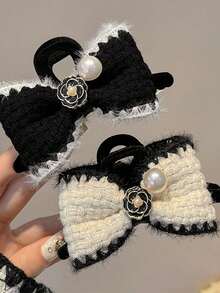 1个秋冬优雅蝴蝶结发髻爪夹，毛绒发爪优雅发夹时尚发饰冬季发饰 - 彩色 - 查看 8