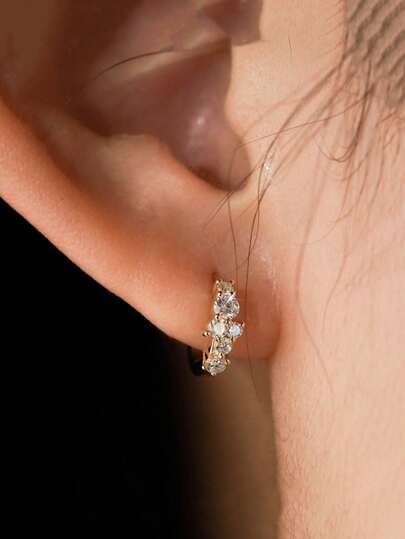 BALMORA 1 Pair 925 Sterling Silver Luxury Zirconia Inlaid Delicate Mini Hoop Earrings, Fashion Versatile, Suitable For Women, Cartilage Design, Can Be Worn Daily Or As Party Accessories And Gifts.