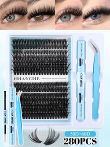 280/320片簇状假睫毛，单根嫁接，D型卷翘，9-16mm DIY睫毛嫁接套装，10D+20D+30D+40D+50D+60D+80D+100D防水假睫毛，猫眼睫毛，自然纤长、浓密飘逸、柔软轻盈、可重复使用分段式假睫毛 - 淺藍色 - 查看 4