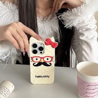  1 pieza Funda de teléfono Sanrio con bigote, ojos y gato, de material de silicona resistente al agua y a los golpes, linda y elegante, compatible con Apple 17 Series, 11/12/12 Pro, 13/14/15, 13 Pro/14 Pro/15 Pro, 12 Pro Max/13 Pro Max/14 Pro Max/15 Pro Max, 16, 16 Pro, 16 Pro Max, 17, 17 Pro, 17 Pro Max